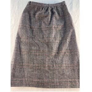 Vintage 80s David Brooks Plaid Tweed Midi Pencil Skirt 12